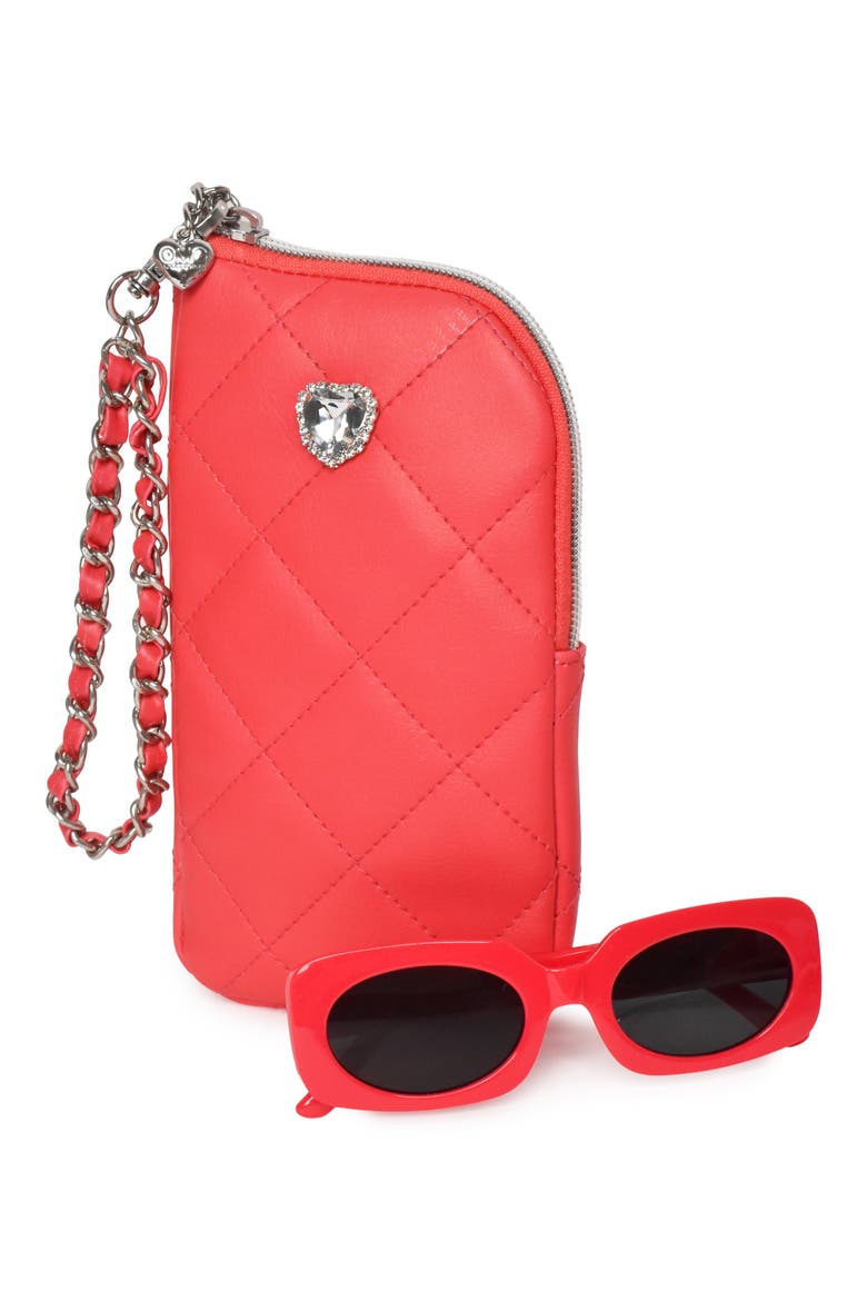 Kids' Rectangular Sunglasses & Heart Zip Around Case Set, Main, color, RED