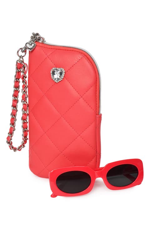 Kids' Rectangular Sunglasses & Heart Zip Around Case Set