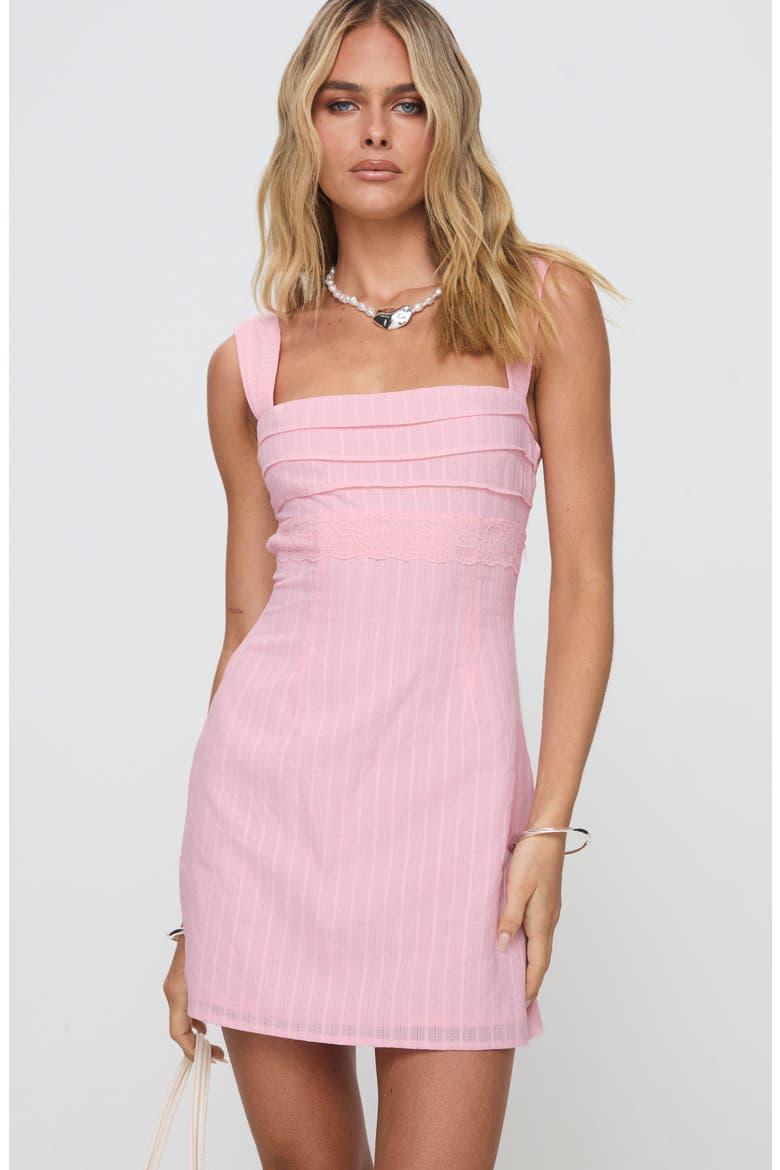 Anyone But You Tie Back Sleeveless Cotton Minidress, Alternate, color, PINK