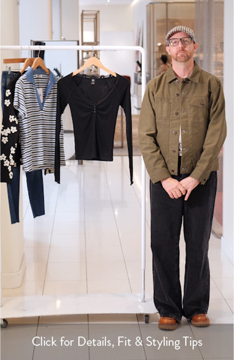 Diana Lace Trim Crop Rib Knit Henley, sales video thumbnail