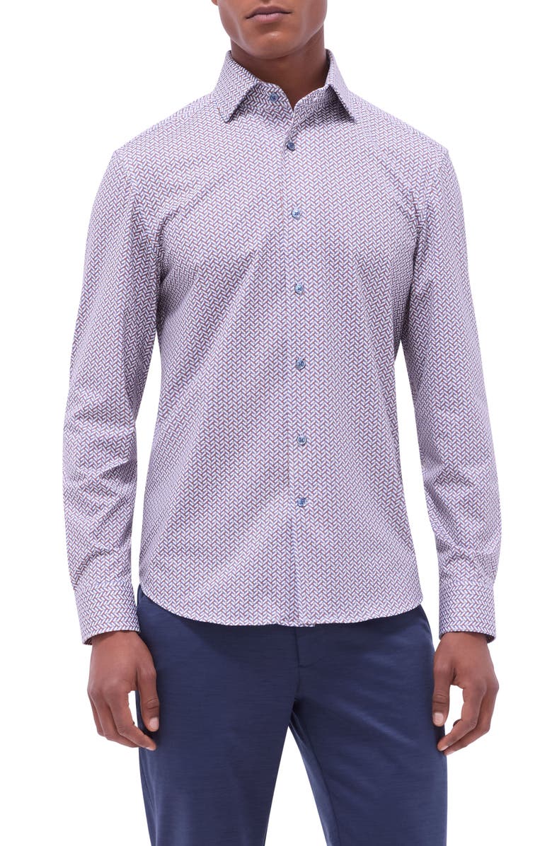 Bugatchi Devon OoohCotton<sup>®</sup> Herringbone Print Button-Up Shirt, Main, color, 