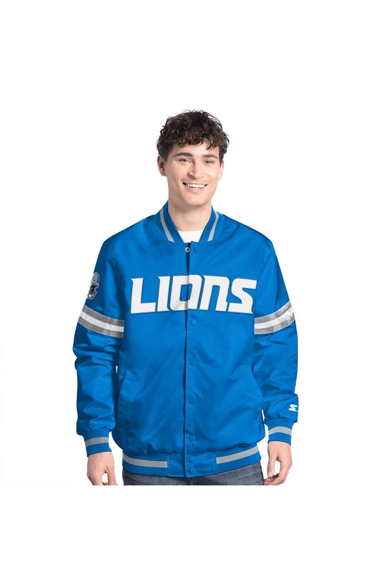 STARTER Men's Starter Blue Detroit Lions Scout Full-Snap Varsity Jacket, Main, color, Blue