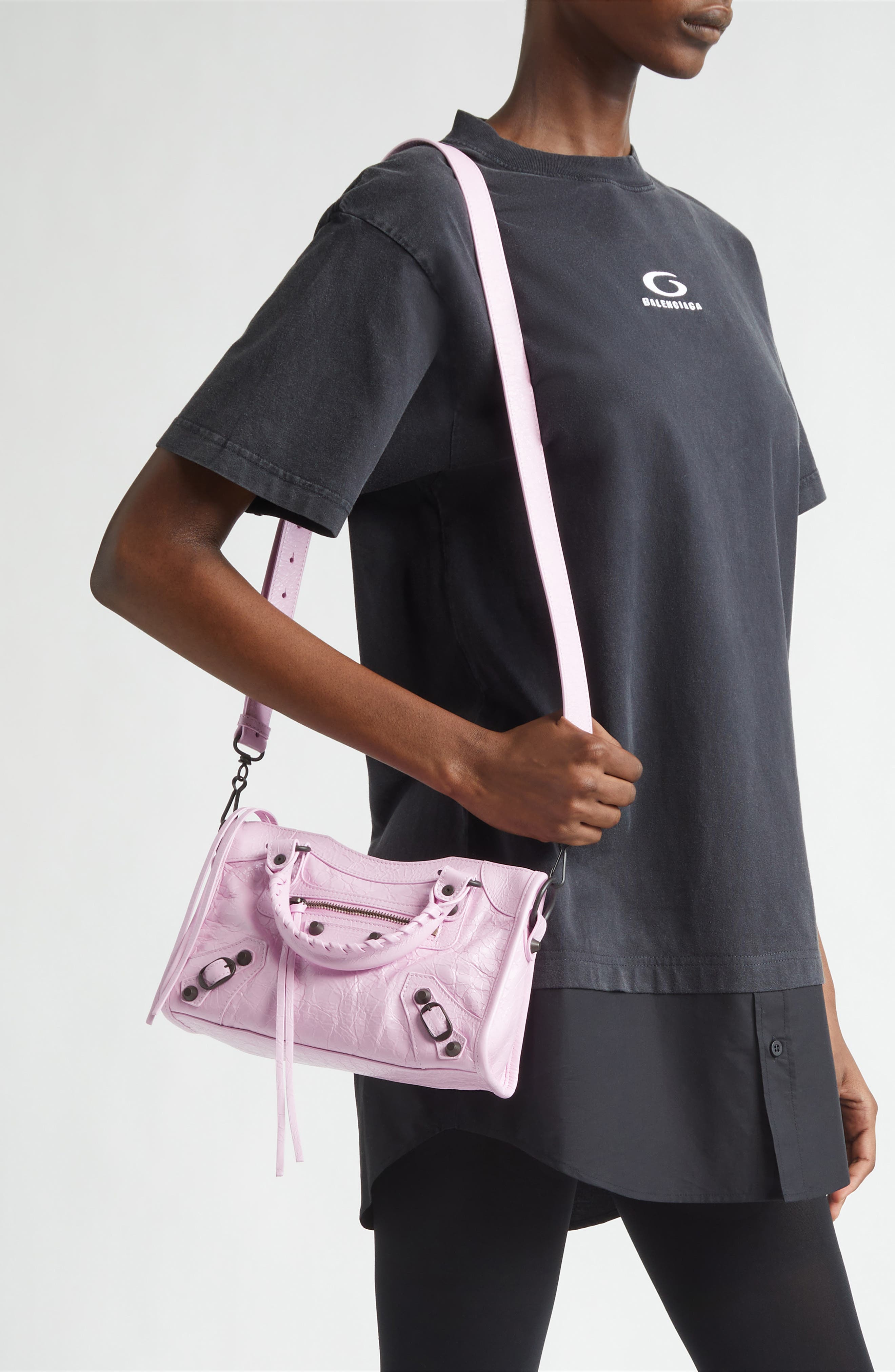 Mini Le City Crinkle Leather Top Handle Bag, Alternate, color, 5731 BUBBLY PINK