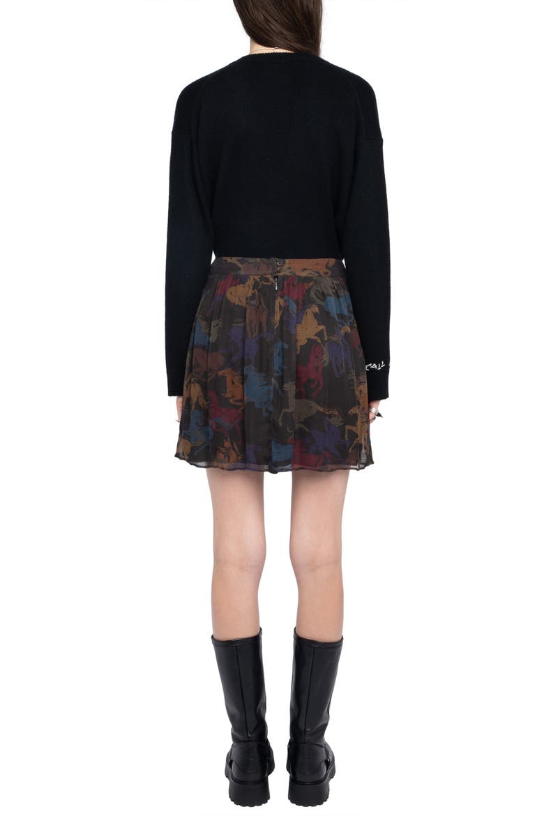 Jadys Horse Print Miniskirt, Alternate, color, DARK CHOCOLATE