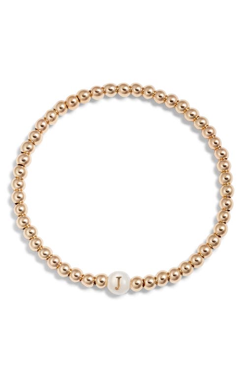 Nashelle Mother Of Pearl Initial Beaded Bracelet In Gold Fill J