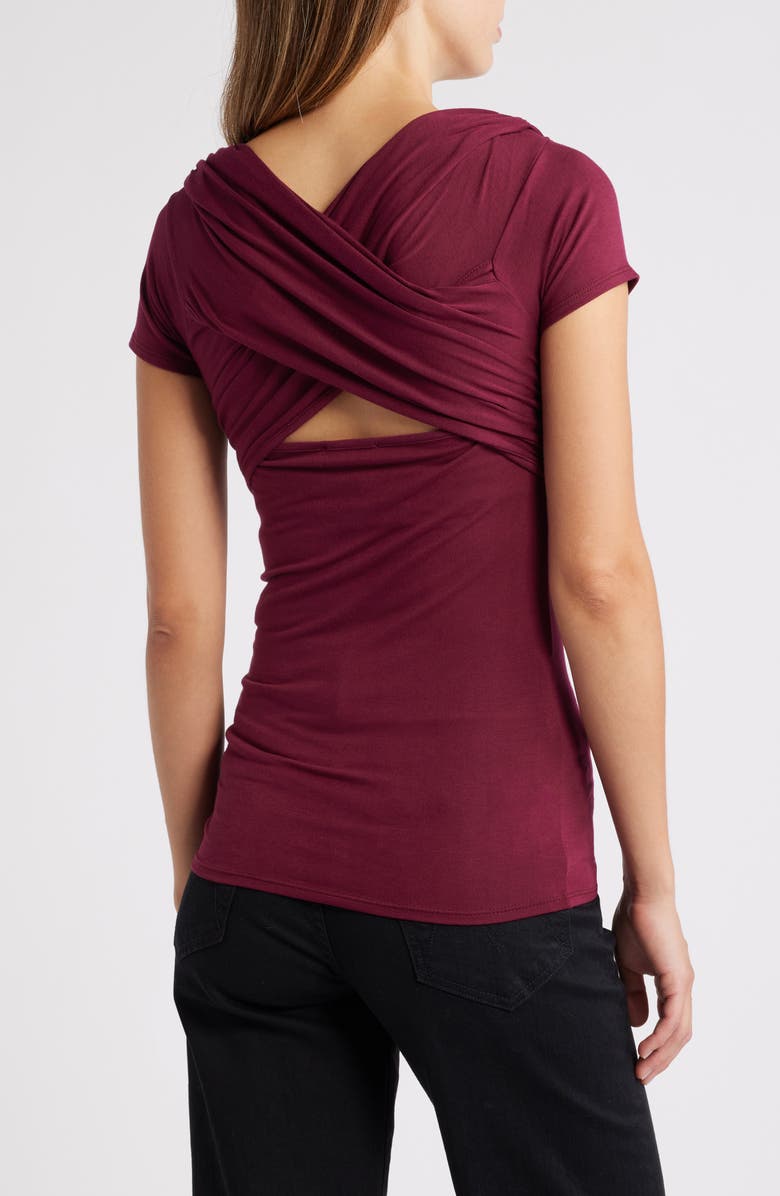 Loveappella Twist Detail Stretch Detail Top, Alternate, color, Burgundy