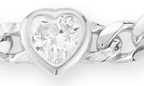 Glaze Jewelry Cubic Zirconia Heart Station Curb Chain Bracelet In Metallic