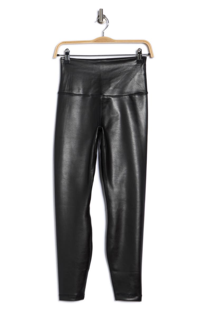 Disco Fever Liquid Faux Leather High Waist Ankle Leggings, Alternate, color, BLACK