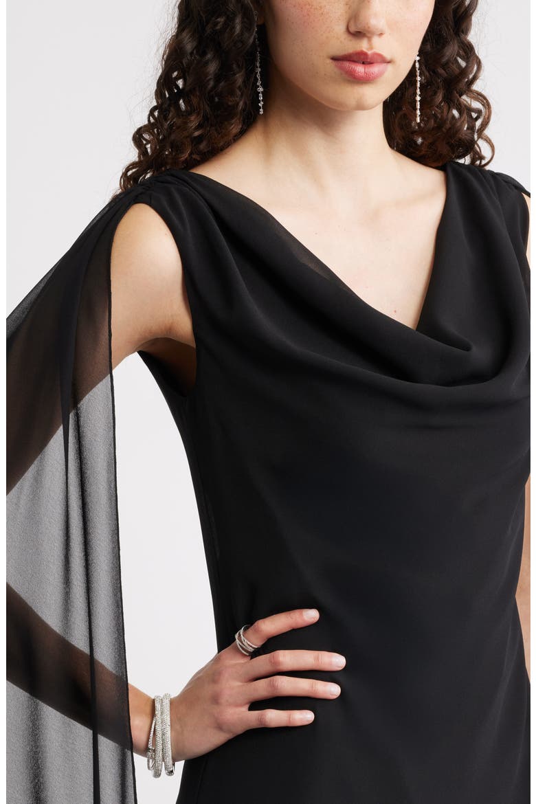 Cowl Neck Maxi Cape Dress, Alternate, color, BLACK