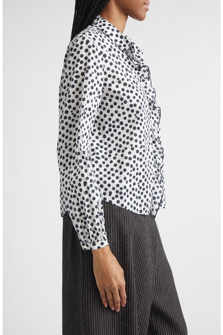 Polka Dot Ruffle Trim Button-Up Shirt, Alternate, color, WHITE WITH ALL OVER POLKA DOT
