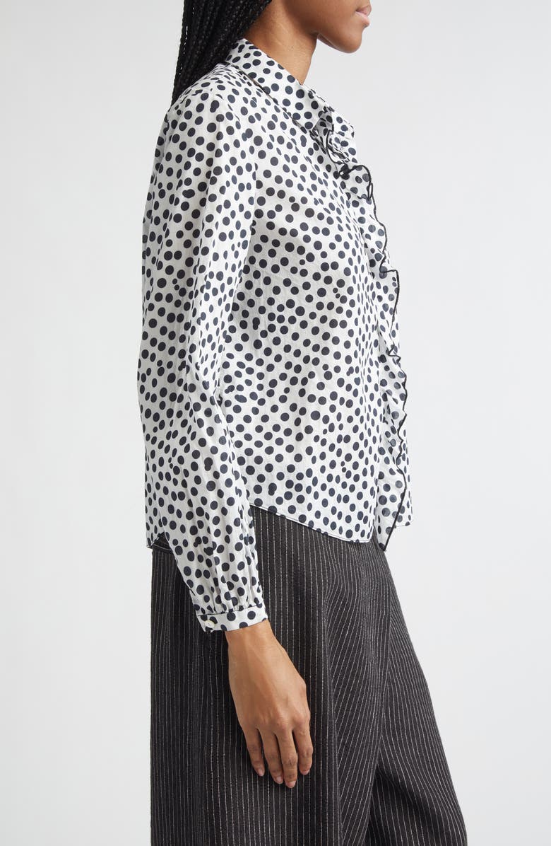 R13 Polka Dot Ruffle Trim Button-Up Shirt, Alternate, color, White With All Over Polka Dot