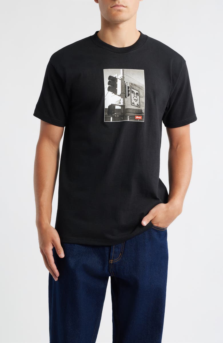 Obey Los Angeles Photo Graphic T-Shirt, Main, color, Black