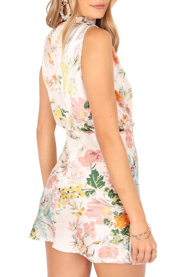 Anabelle Floral Halter Neck Satin Minidress, Alternate, color, WHITE FLORAL