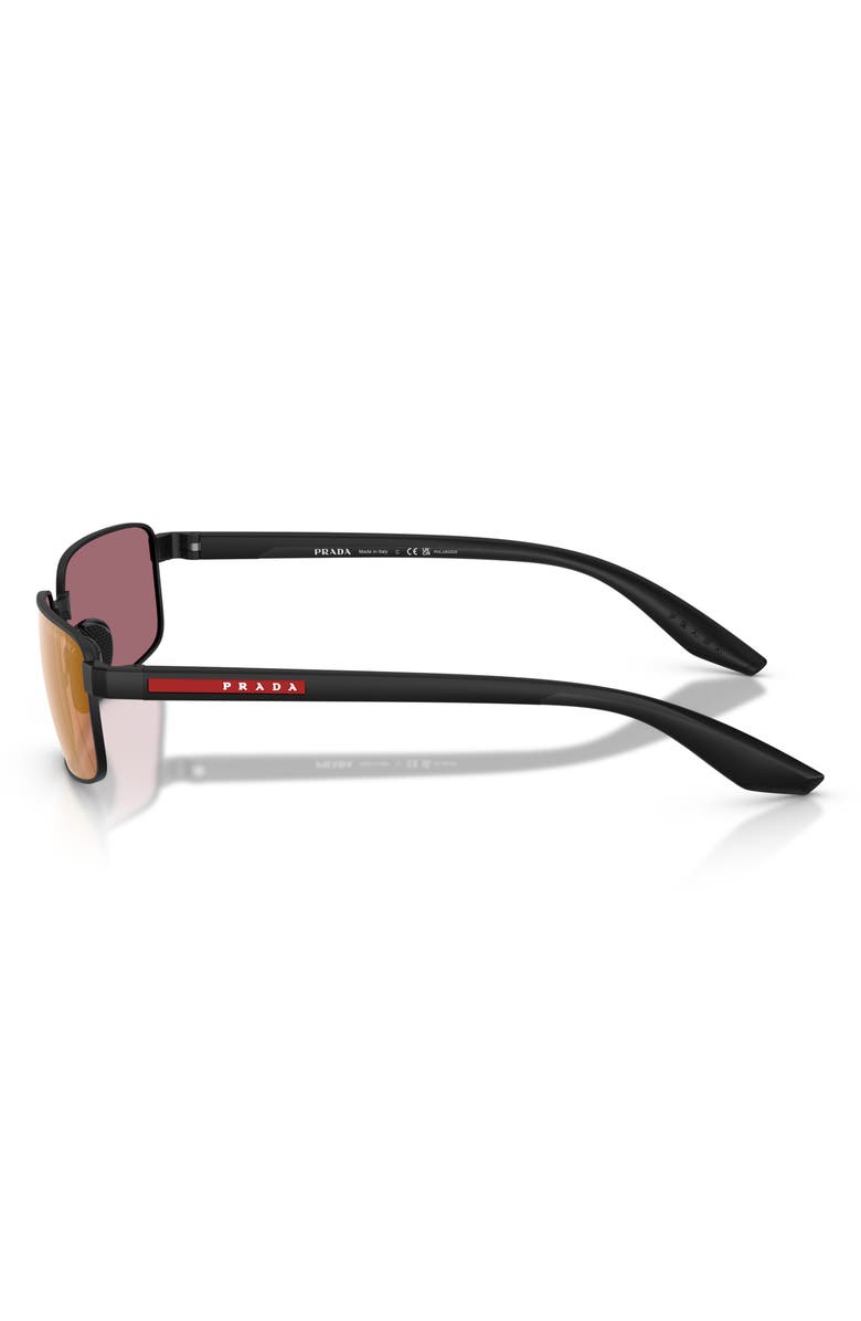 Prada Linea Rossa 54mm Polarized Rectangular Sunglasses, Alternate, color, Matte Black / Pink Polar
