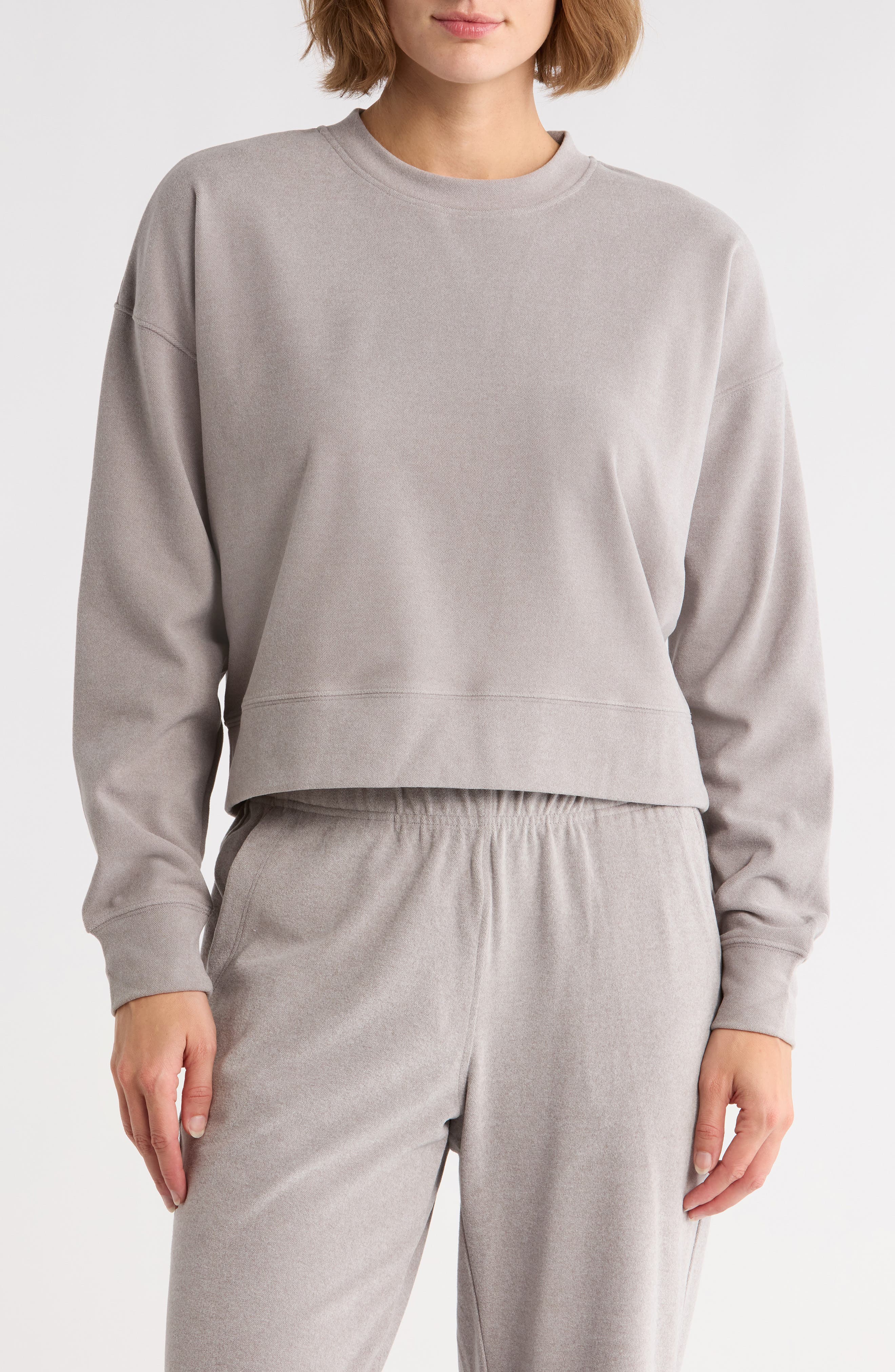90 DEGREE BY REFLEX Tranquility Marled Piqué Cropped Sweatshirt