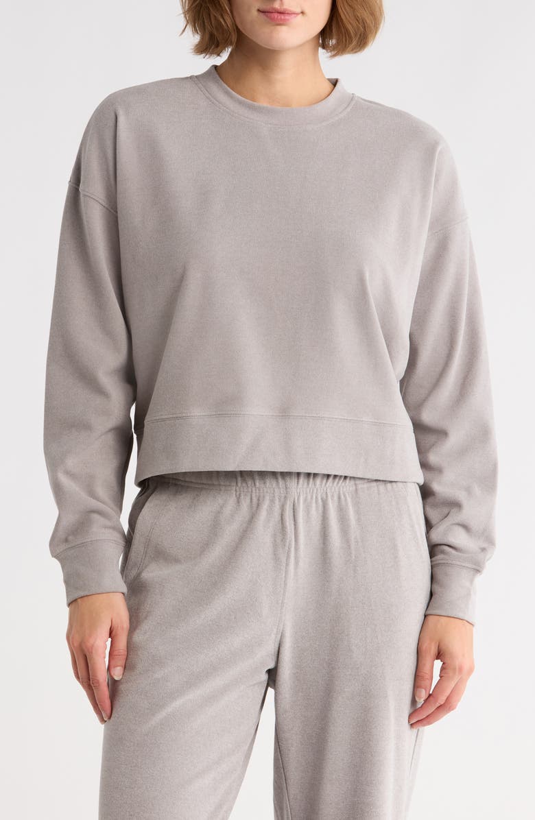 90 DEGREE BY REFLEX Tranquility Marled Piqué Cropped Sweatshirt, Main, color, Steel Gray