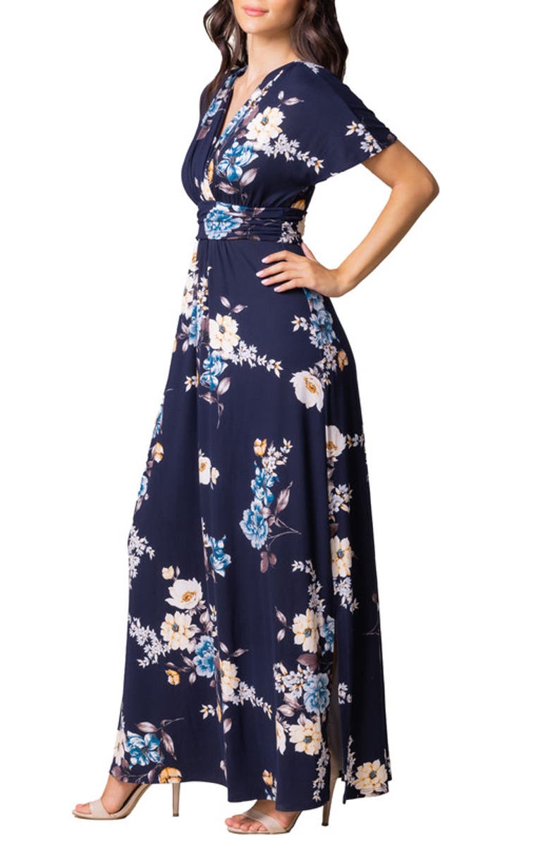 Kiyonna Vienna V-Neck Maxi Dress, Alternate, color, Navy Floral Print