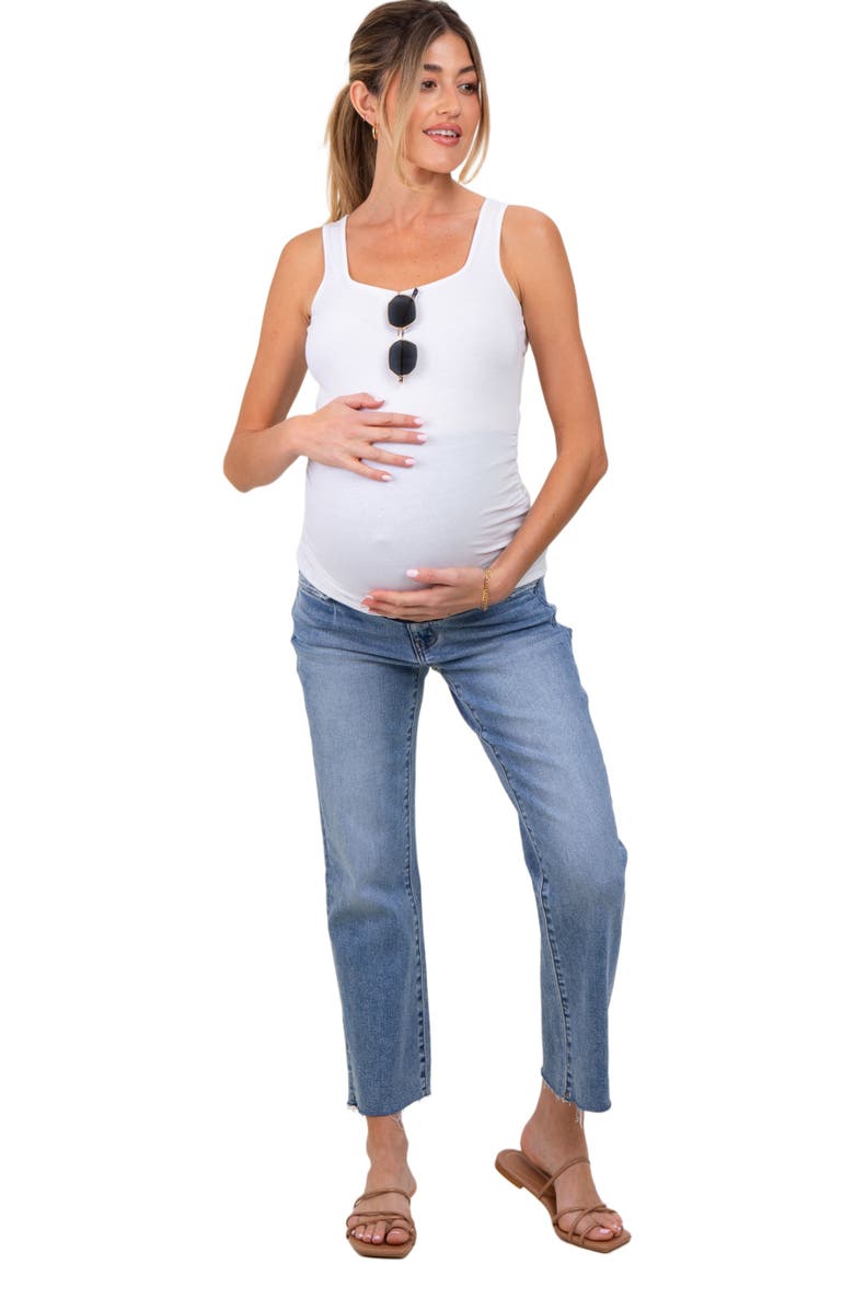 PinkBlush Cropped Raw Hem Straight Leg Maternity Jeans, Alternate, color, Blue