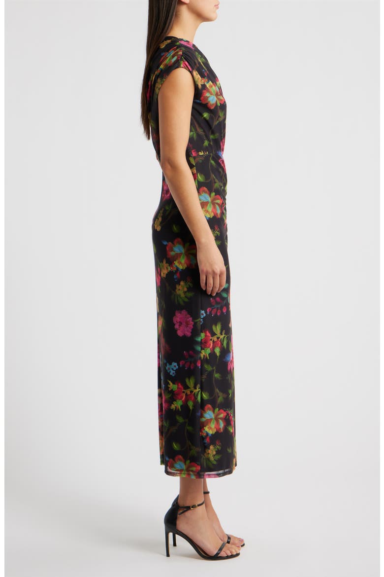 Floral One-Shoulder Mesh Maxi Dress, Alternate, color, BLACK