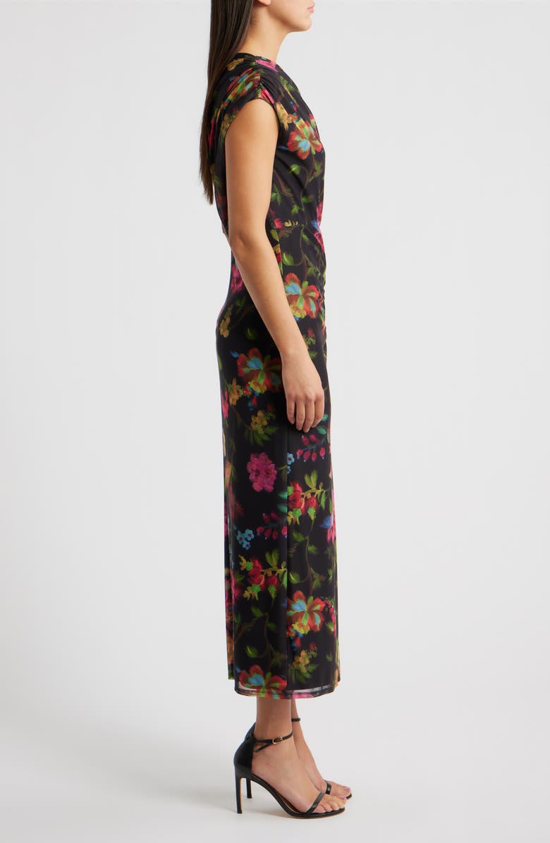 Vince Camuto Floral One-Shoulder Mesh Maxi Dress, Alternate, color, Black