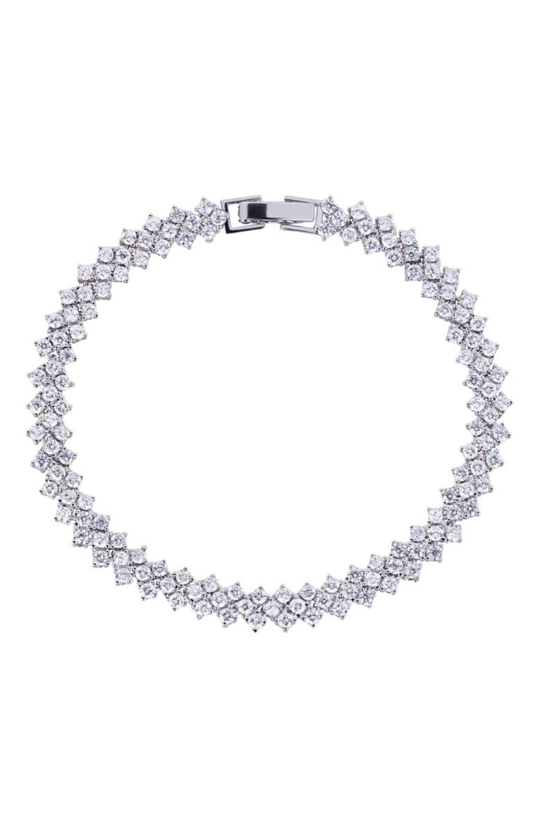DLORIA Heart Cubic Zirconia Tennis Bracelet, Main, color, 