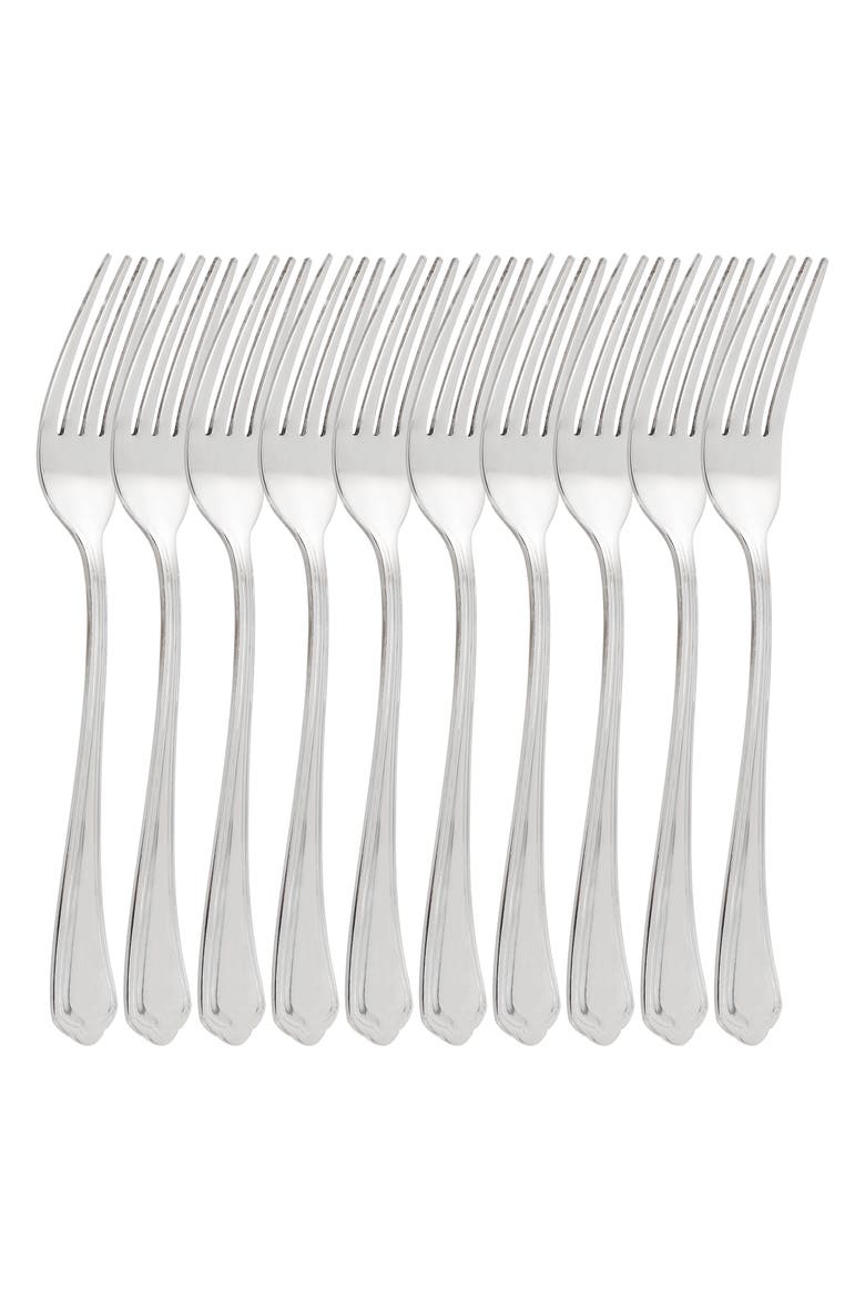 10 Piece Stainless Steel Dinner Fork Set, Main, color, Silver