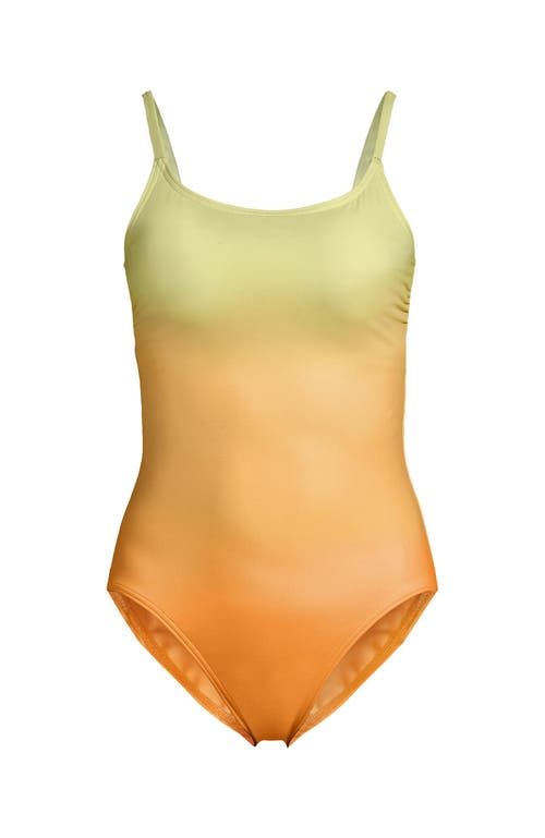 Shop Lands' End Chlorine Resistant Scoop Neck High Leg Tugless Tank Thin Strap One Piece Swimsuit Adjusta In Icy Mint/orange Ombre