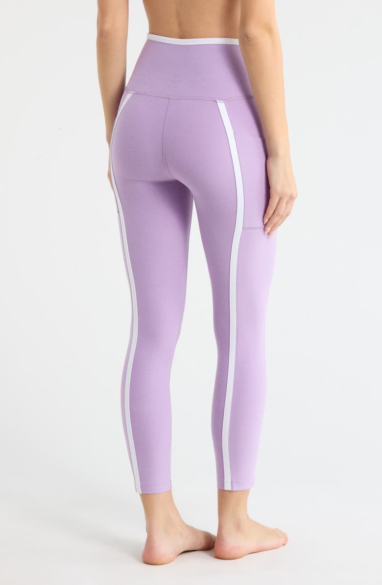 Beyond Yoga Out of Pocket Side Stripe High Waist Pocket Leggings, Alternate, color, Lilac Petal/ Cloud White