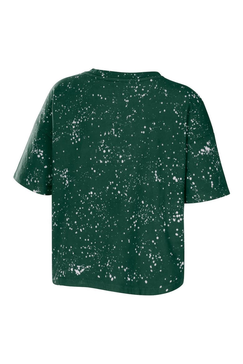 Women's WEAR by Erin Andrews Green Miami Hurricanes Bleach Wash Splatter Cropped Notch Neck T-Shirt, Alternate, color, Green