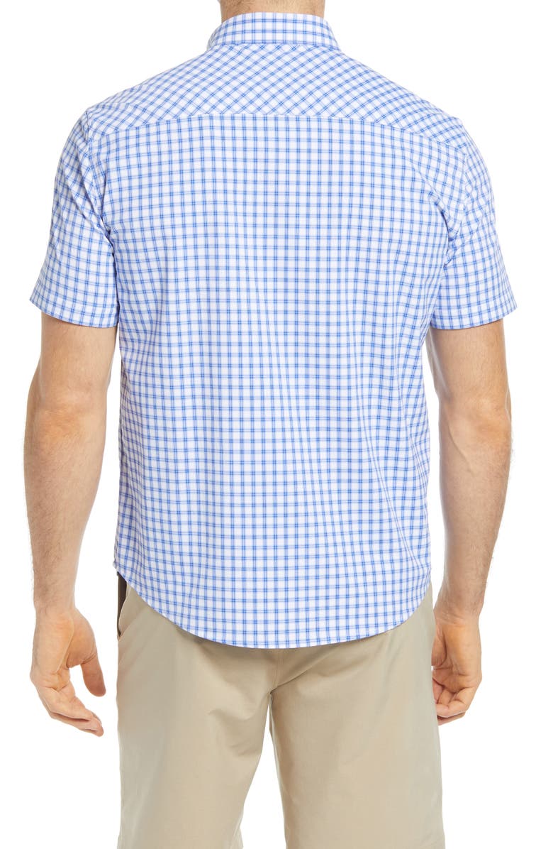 Johnston & Murphy XC4 Windowpane Stretch Short Sleeve Button-Down Shirt, Alternate, color, 