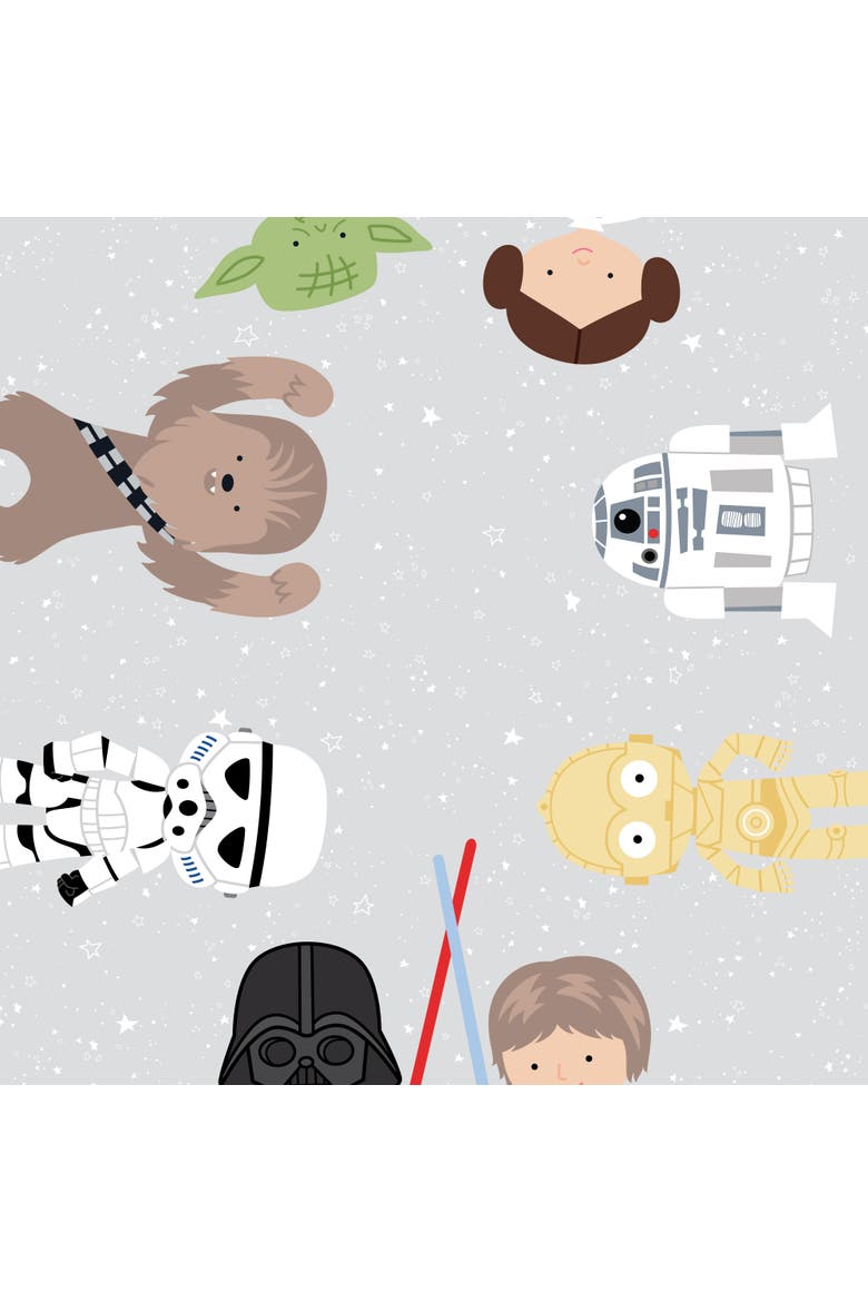 Star Wars Galaxy Cotton Fitted Crib Sheet - Yoda/Darth Vader/R2D2, Alternate, color, Gray