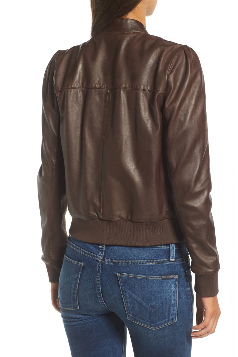 Shrunken Leather Bomber Jacket, Alternate, color, BROWN COFFEE
