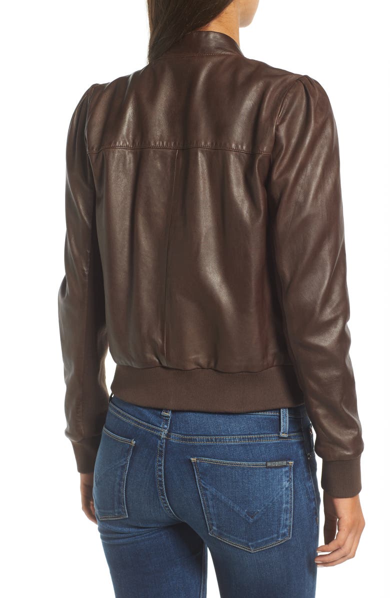 Hinge Shrunken Leather Bomber Jacket, Alternate, color, 