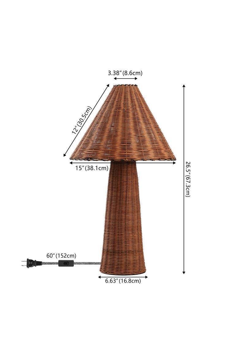 Kara 26.5" Modern Coastal Woven Rattan Tapered Cylinder LED Table Lamp, Alternate, color, Dark Brown