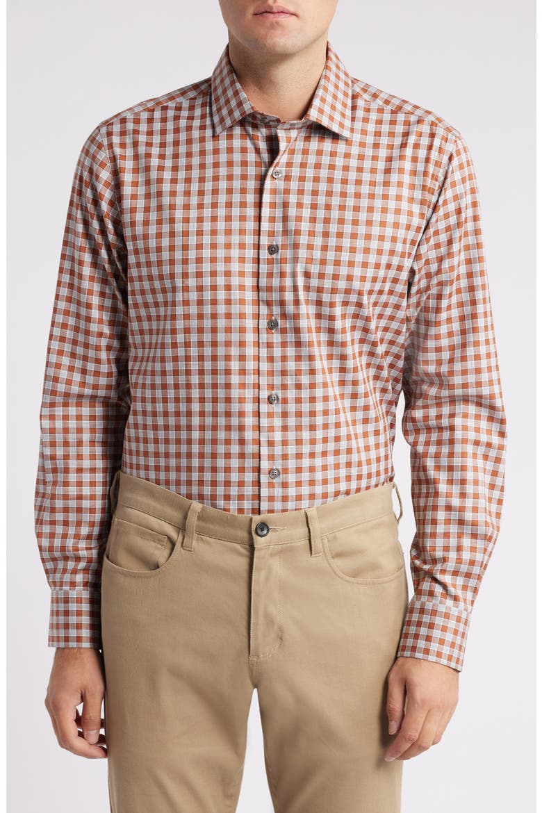 Exploded Check Mélange Button-Up Shirt, Main, color, AUBURN