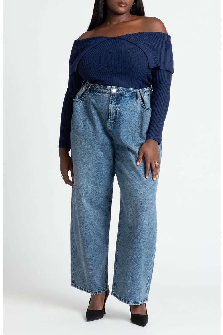Snap Waist Slouchy Wide Leg Jeans, Alternate, color, MEDIUM WASH