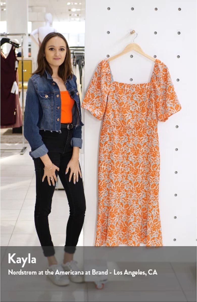 Floral Print Blouson Midi Dress, sales video thumbnail