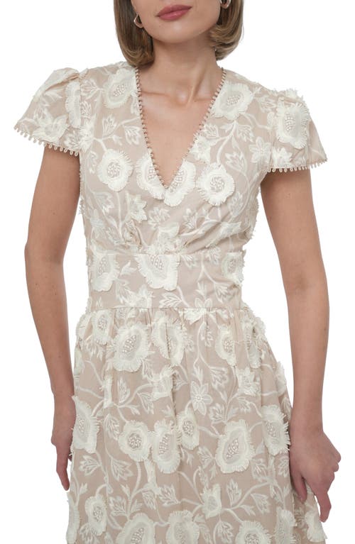 Adelyn Rae Nori 3d Embroidered Cotton Midi A-line Dress In Neutral