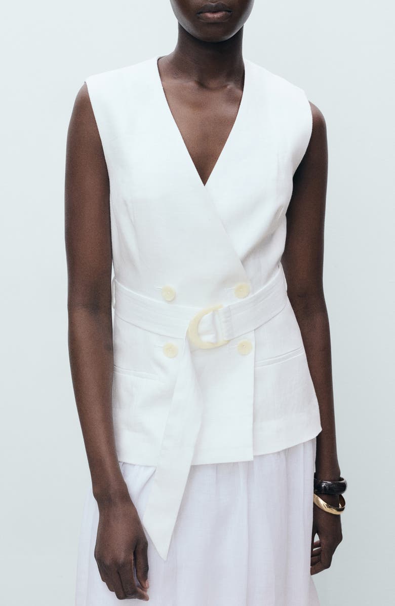 MANGO Mariona Sleeveless Belted Linen Maxi Dress, Alternate, color, White