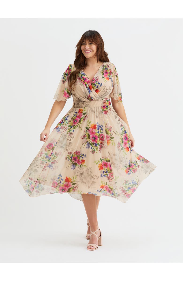 Scarlett & Jo Julie Floral Hanky Hem Dress, Main, color, Vintage Cream Multi