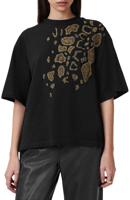Allsaints Amelie Oversize Embellished Cotton Graphic T-shirt In Black
