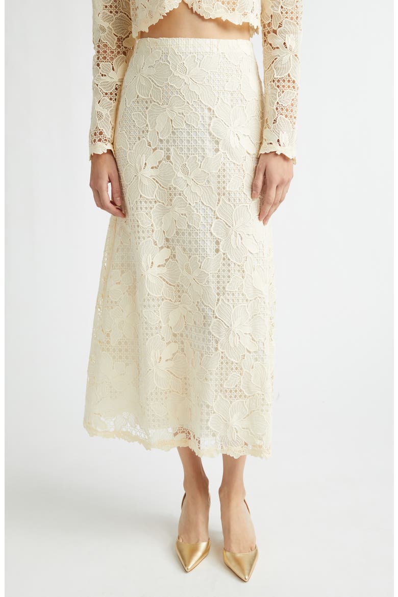 Lattice Guipure Lace Midi Skirt, Main, color, CREAM