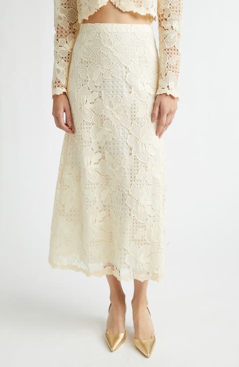 Lattice Guipure Lace Midi Skirt