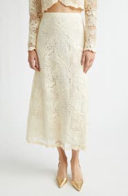 Lela Rose Lattice Guipure Lace Midi Skirt