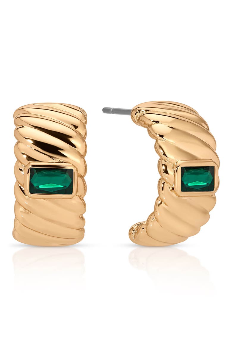 Baguette Crystal Hoop Earrings, Main, color, GREEN