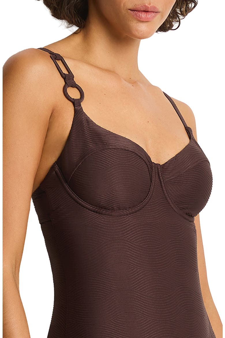 Zen Textured Balconette Underwire One-Piece Swimsuit, Alternate, color, COCOA
