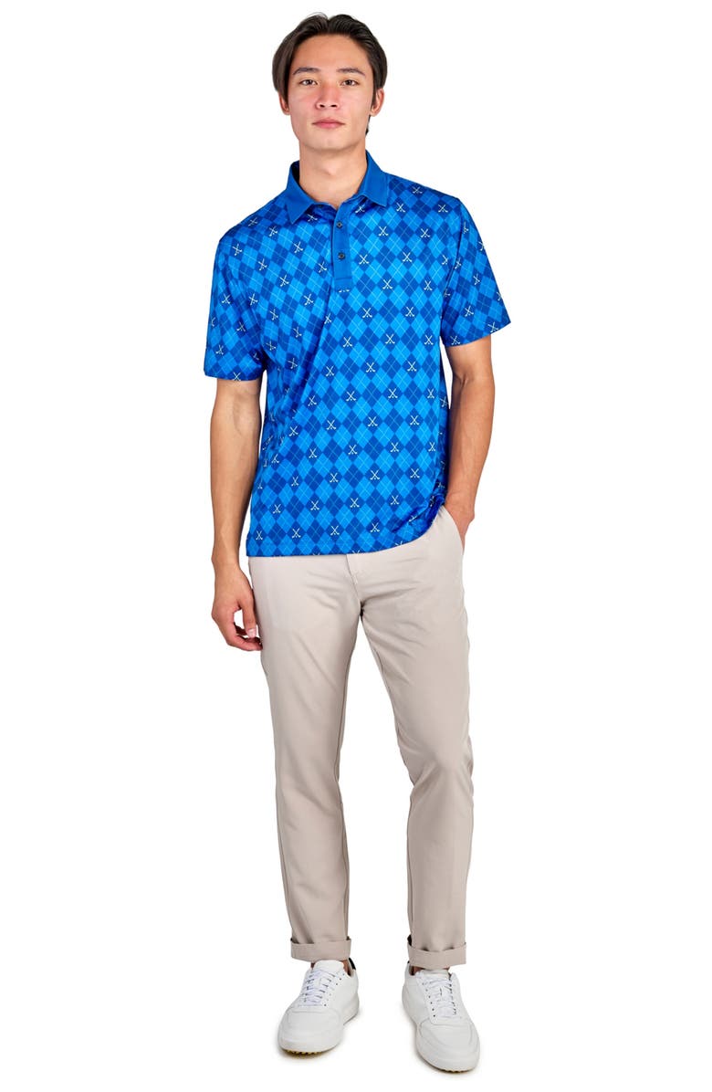 CONSTRUCT Regular Fit Golf Club Argyle Print Recycled Performance Golf Polo, Alternate, color, Blue