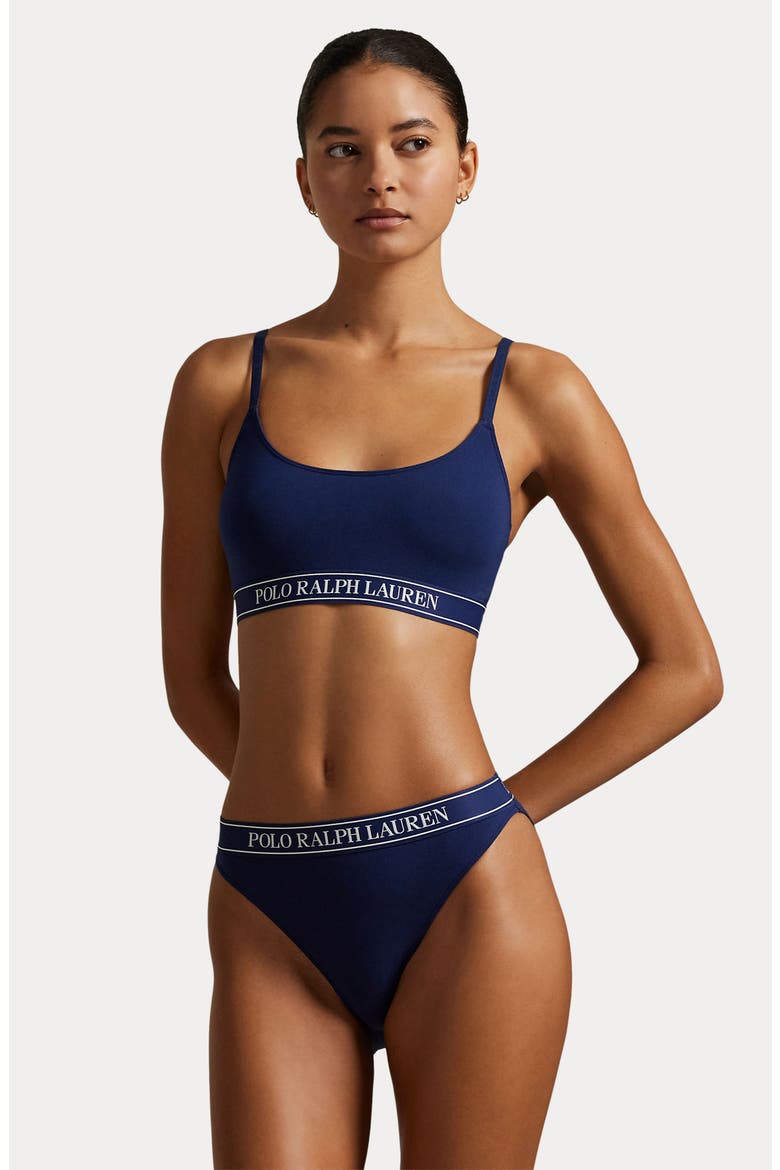 Logo Band Scoop Neck Bralette, Alternate, color, NAVY