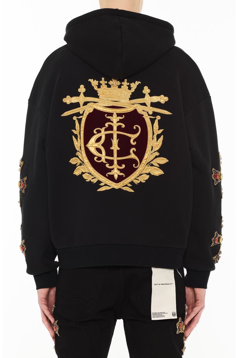 Family Crest Zip-Front Cotton Hoodie, Alternate, color, BLACK