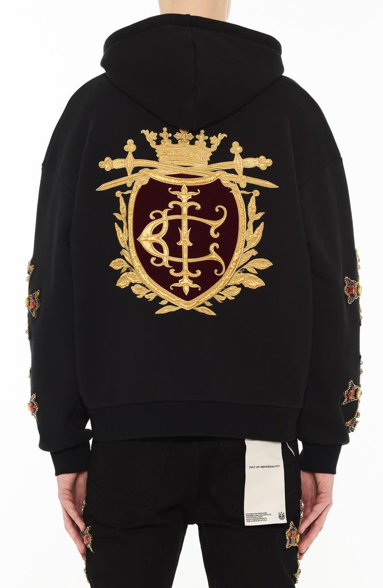Cult of Individuality Family Crest Zip-Front Cotton Hoodie, Alternate, color, Black
